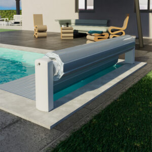 CUBIERTA DE PERSIANA E-CLASSIC EN COLOR  BLANCO de medida 4.06*2.94m + ESC. ROMANA y LAMAS PVC BLANCAS